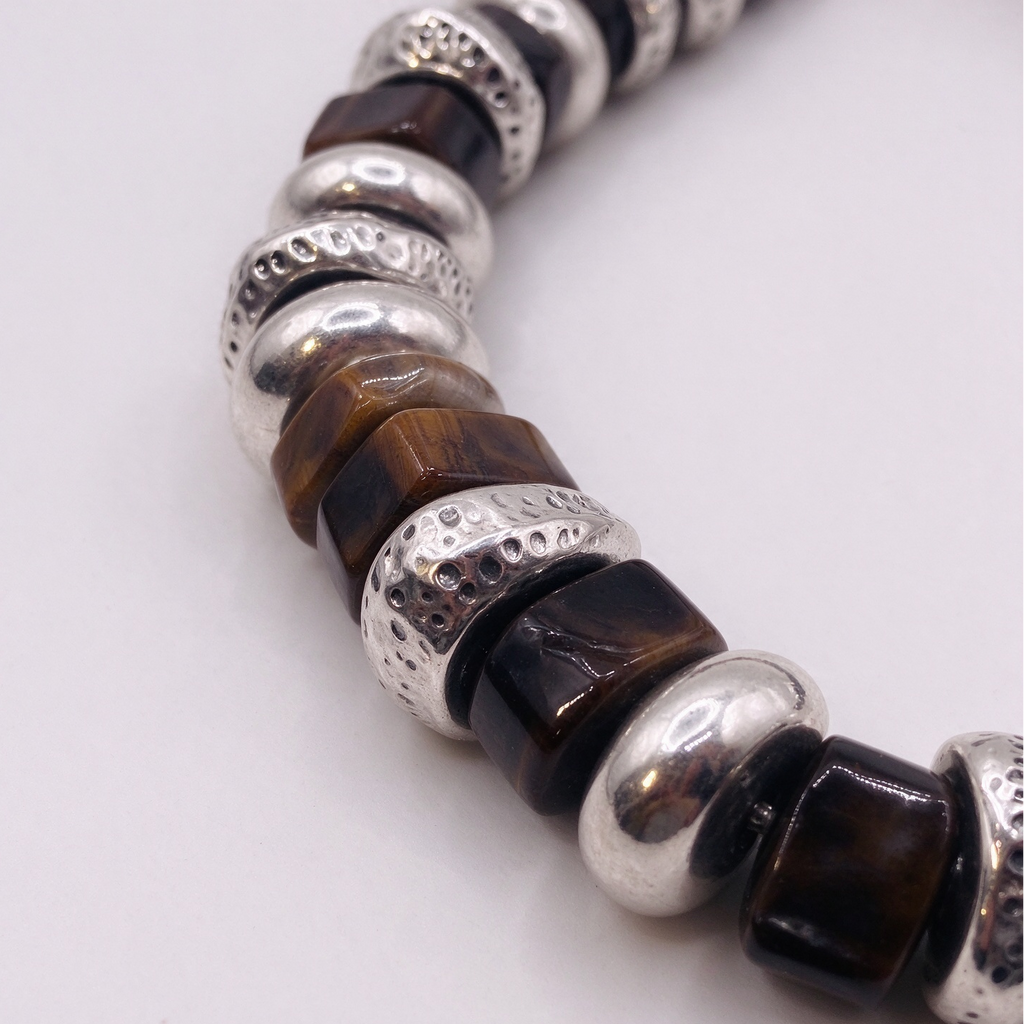 Collar de piedras naturales y piezas de metal plata, diseño boho grueso, accesorio de moda al por mayor|JI JOYA