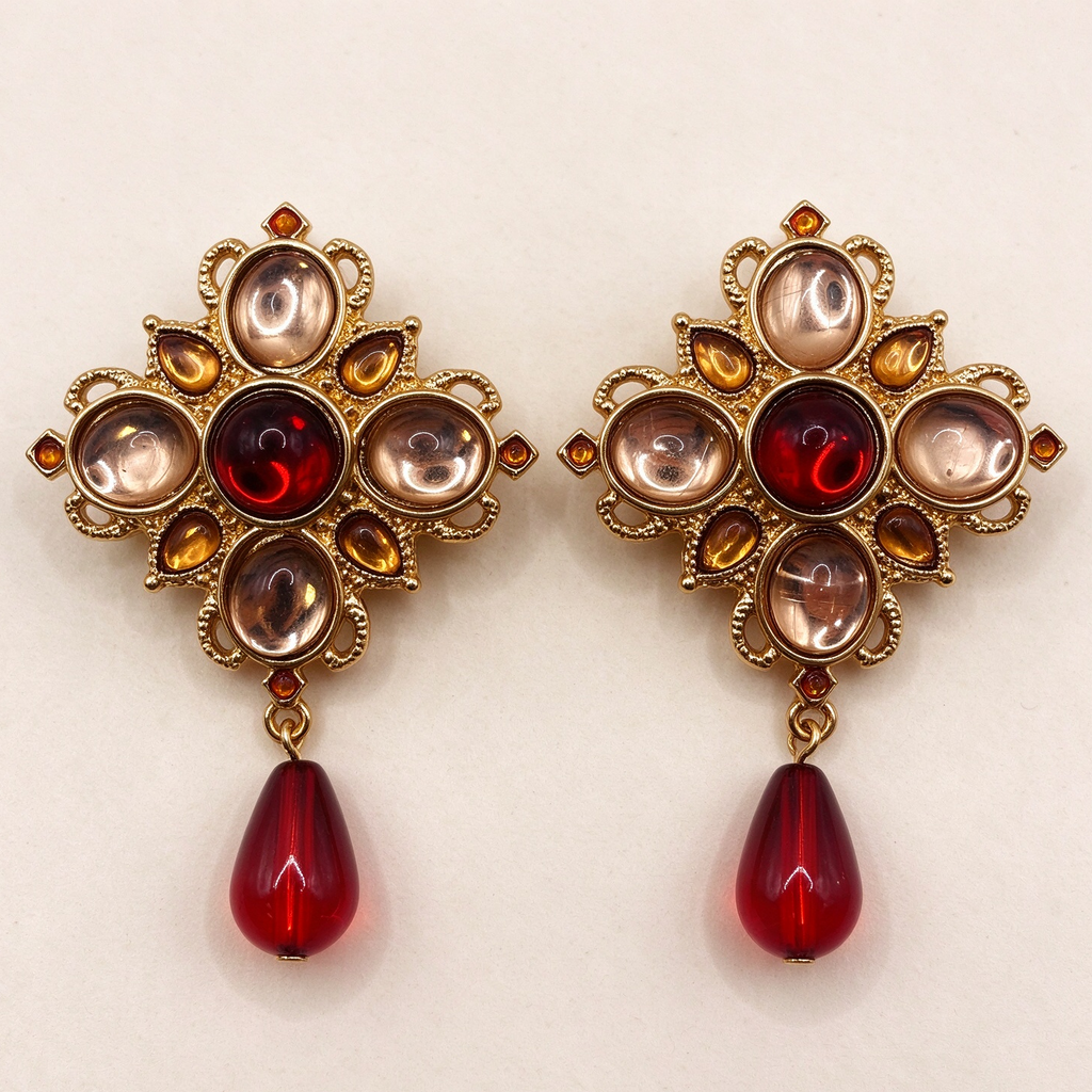 Conjunto Joyería Vintage Medieval, Collar + Pendientes Colgantes con Gota Roja, Bisutería de Lujo para Mujer, Venta al Por Mayor|JI JOYA