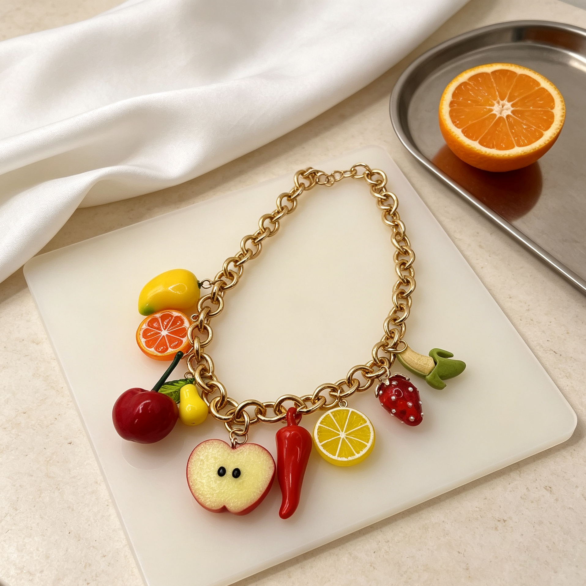 Collar de cadena gruesa con colgantes de frutas surtidas, collar llamativo de moda para mujer, venta al por mayor|JI JOYA