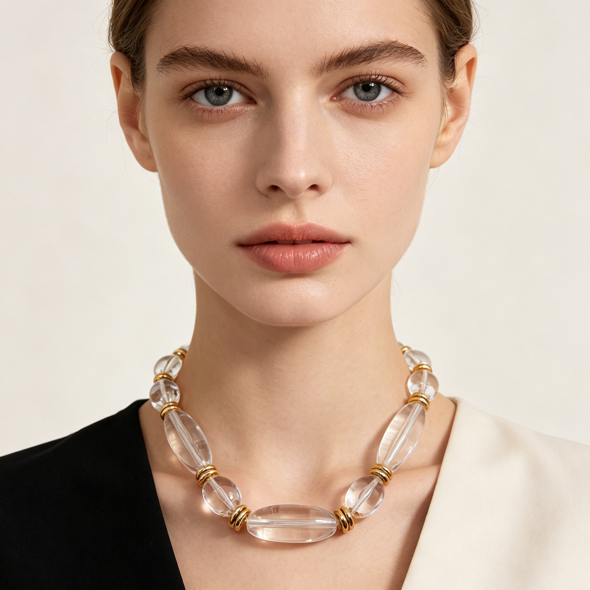 Collar Choker de Acrílico Transparente con Detalles de Plata/dorado - Venta al por Mayor para Joyerías|JI JOYA