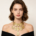 Collar Gargantilla Mayorista Hoja Gotita Texturizada Martillada Dorada, Joyería de Moda Exagerada para Mujer|JI JOYA