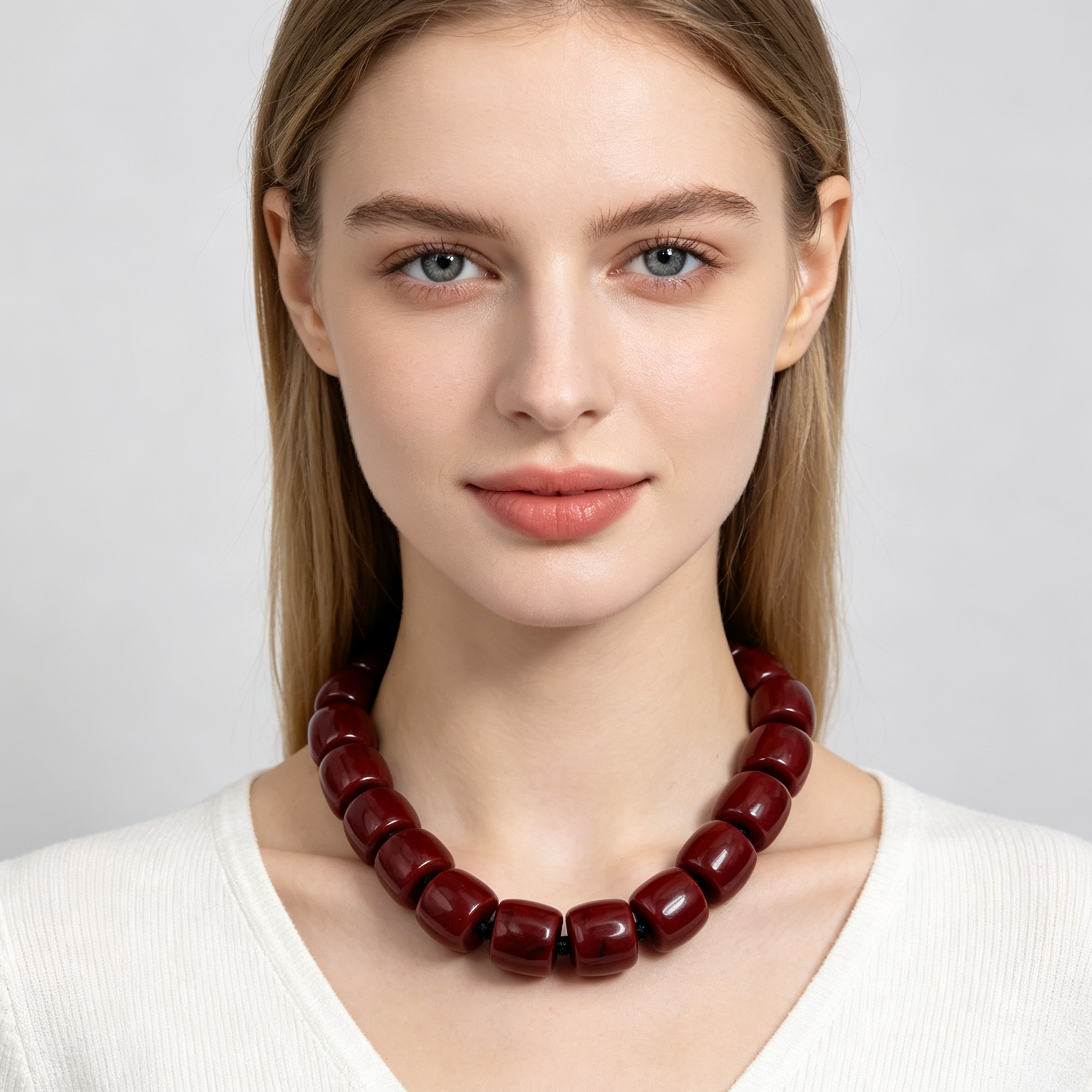Collar de cuentas cilíndricas texturizadas, collar de resina con cierre dorado, accesorios de moda al por mayor, disponible en 4 colores|JI JOYA