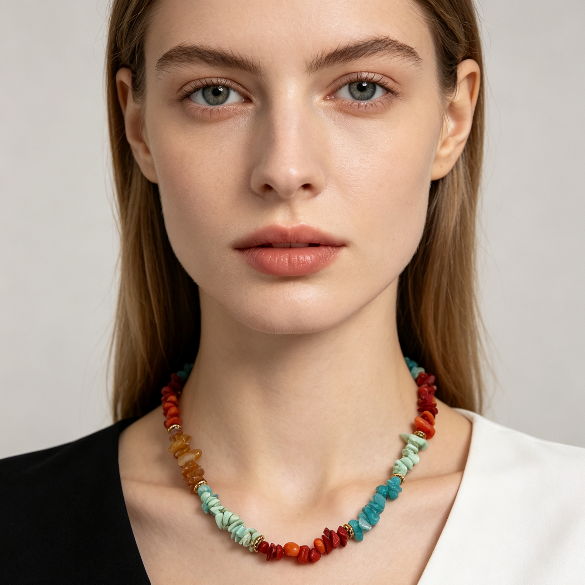 Collar de piedras naturales fragmentadas, estilo bohemio multicolor, para venta al por mayor|JI JOYA