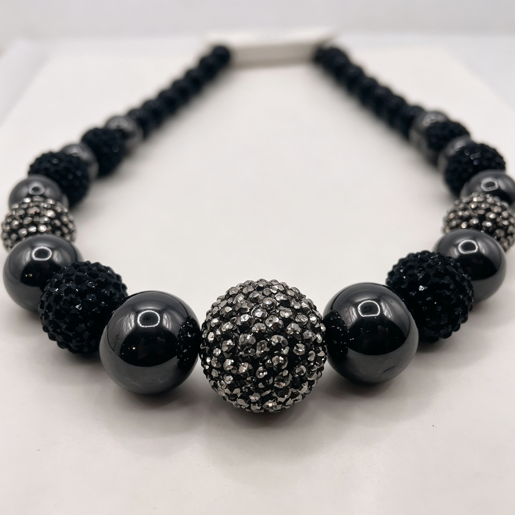 Collar de bolas negras con bolas strass, joya de moda mayorista
