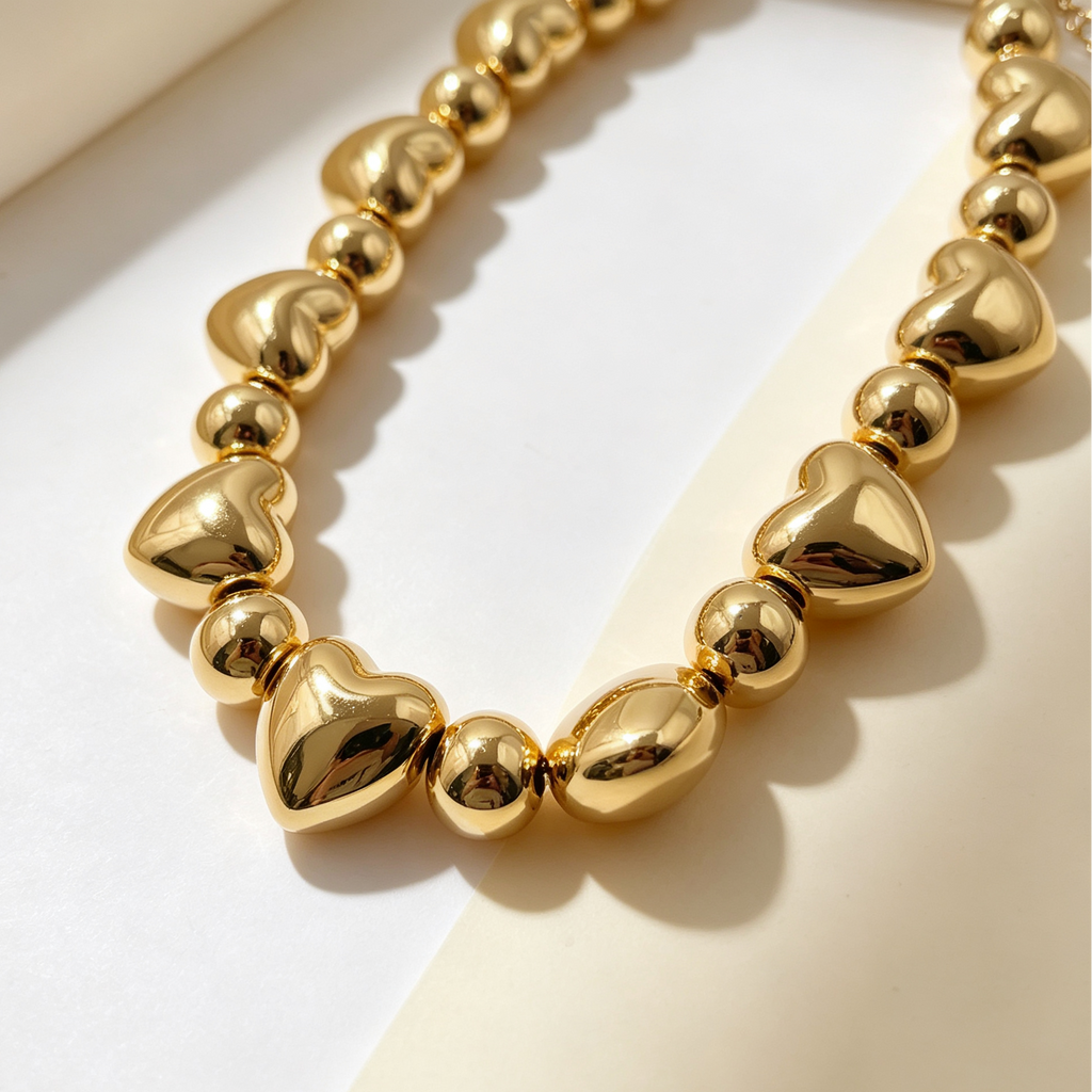 Collar choker de corazones dorados | Lote al por mayor joyería tendencia 2026|JI JOYA