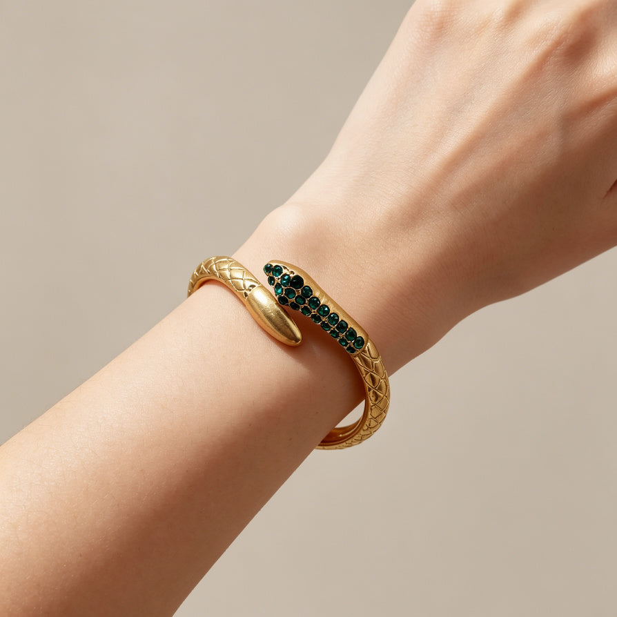 Pulsera Serpiente de Aleación con Cristales Verdes - Mayorista Joyería de Temporada|JI JOYA