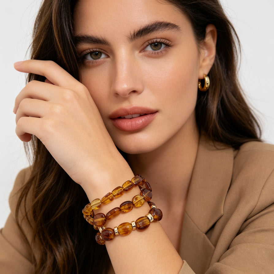 Pulseras de Resina en Lote | Set de 2 Piezas Elásticas | 3 Colores para Reventa | Joyería Mayorista España| 3 Colores Disponibles (Verde, Azul, Ámbar) | Joyería de Moda Mayorista| JI JOYA