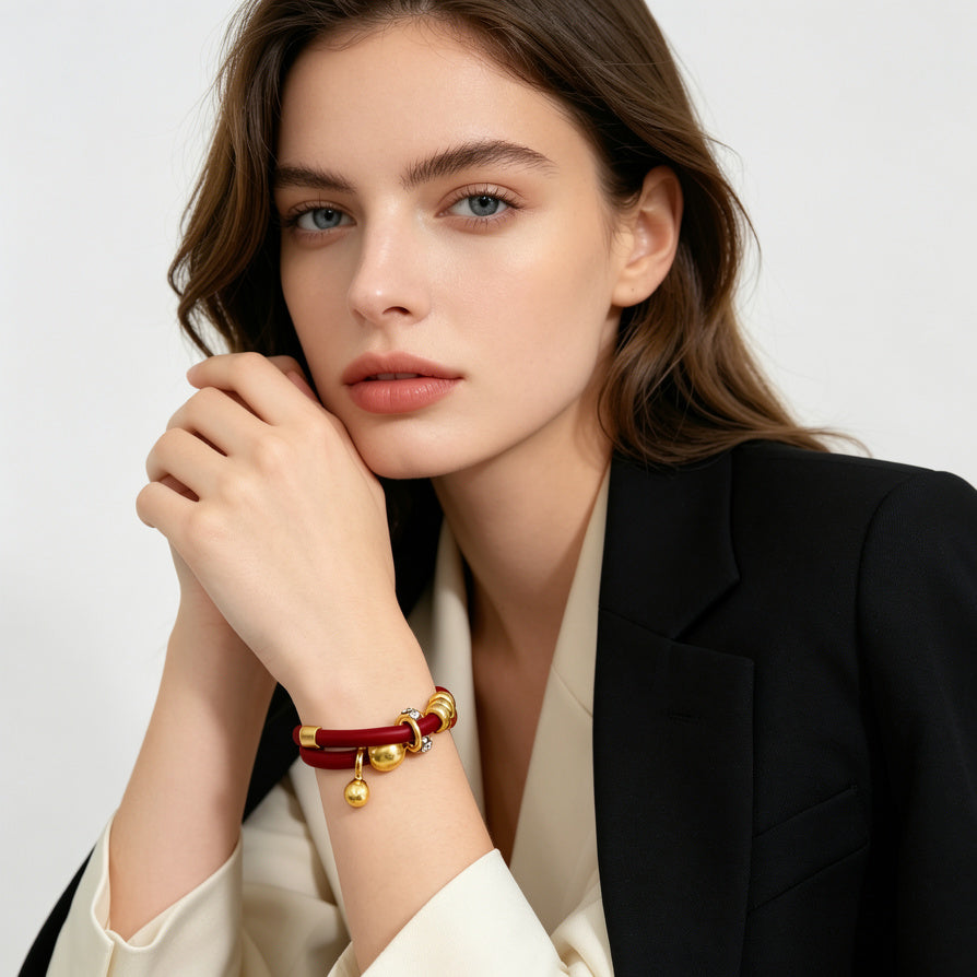 Set de Collar y Pulsera de Cuero Sintético con Cristales - Joyería de Moda para Mujer, 3 Colores Disponibles, Venta al Por Mayor|JI JOYA