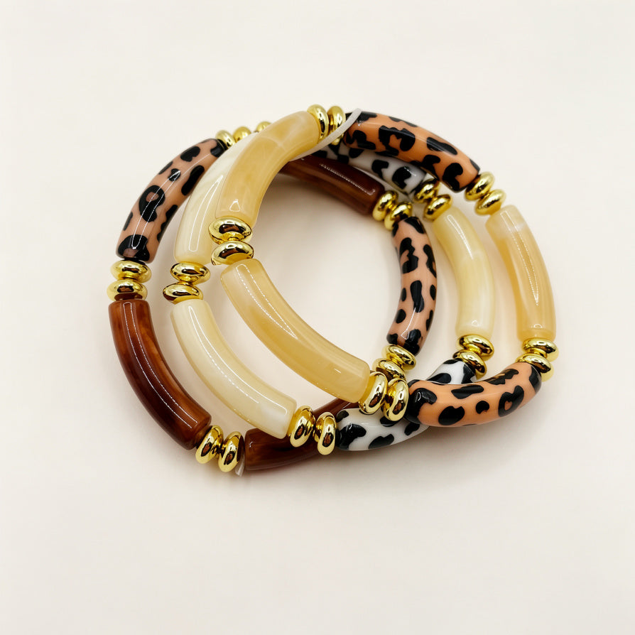 Set de 3 Pulseras de Resina con Detalles de Leopardo y Dorado | Joyería Mayorista para Mujer| JI JOYA