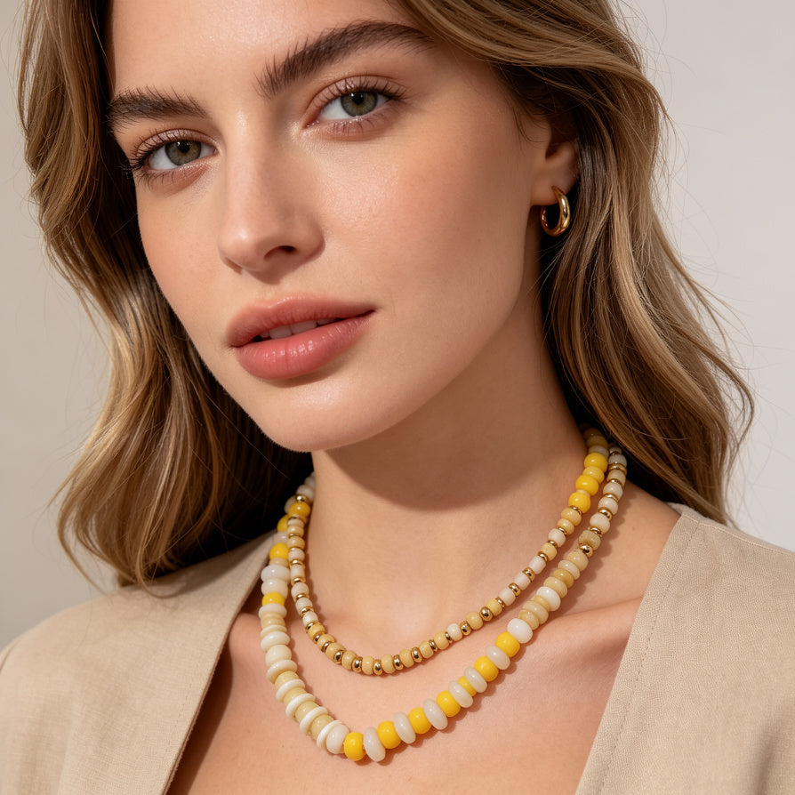 JI JOYA VENTA AL POR MAYORCollar de Cuentas Doble Capa - 6 Colores Disponibles | Joyería de Moda Mayorista para Mujer, Resistente a la Descoloración, Cadena Ajustable