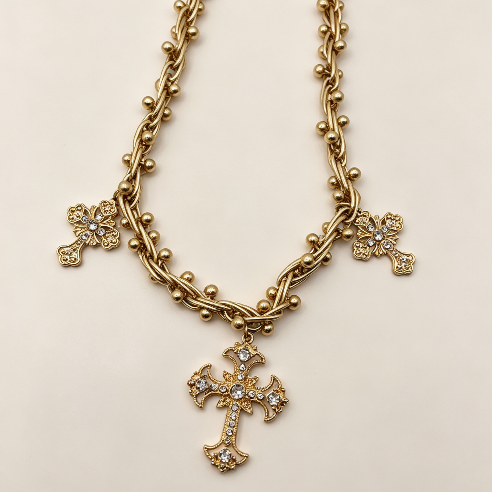 Collar de cadena dorada con colgantes de cruz vintage, accesorio de moda mayorista|JI JOYA