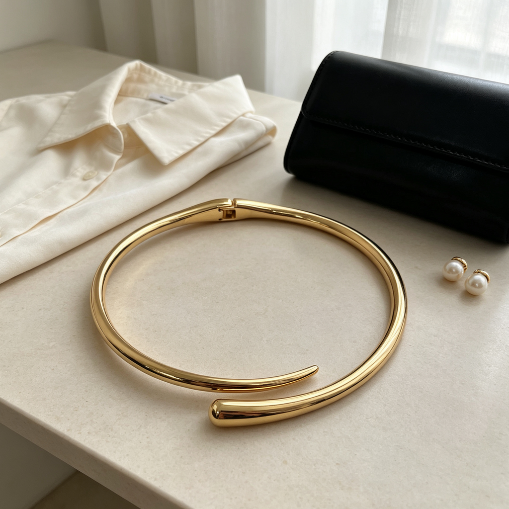 Collar Choker Minimalista Dorado, Diseño Abierto, Joyería Moda Mayorista|JI JOYA