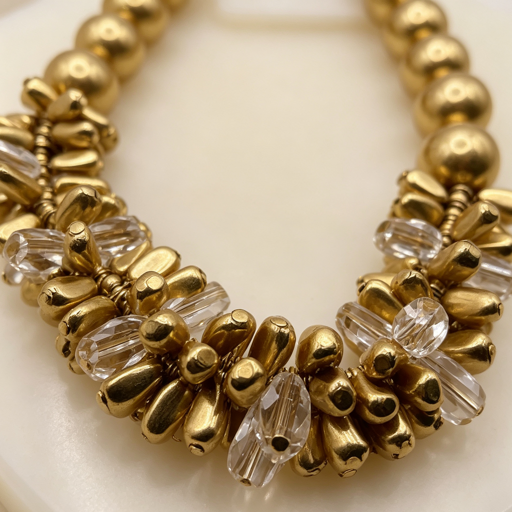 Collar de cuentas doradas con cristal transparente, collar de moda elegante para mujer, accesorios al por mayor|JI JOYA