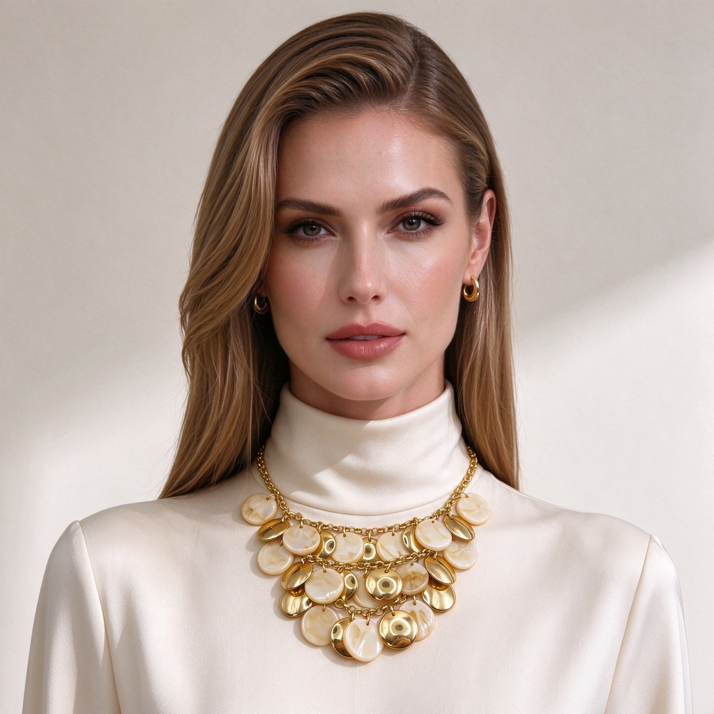 Collar de discos nacarados y metal dorado | Joya al por mayor|JI JOYA