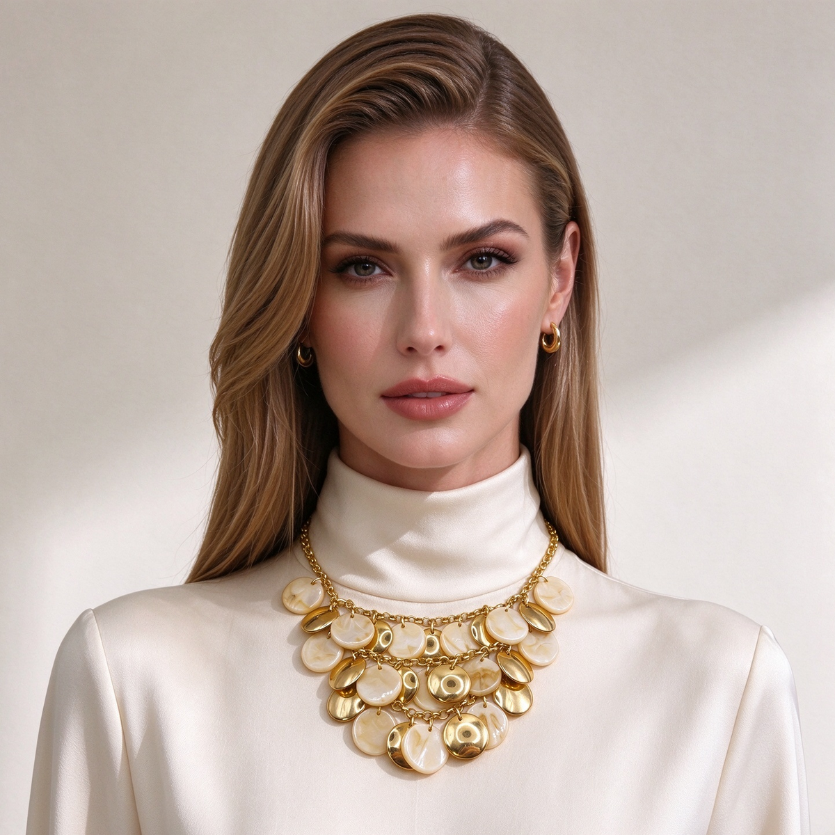 Collar de discos nacarados y metal dorado | Joya al por mayor|JI JOYA