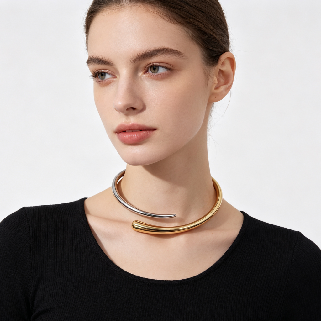 Collar Choker Minimalista Dorado, Diseño Abierto, Joyería Moda Mayorista|JI JOYA