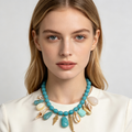 Collar de cuentas turquesas con conchas y colgantes marinos, collar bohemio playero al por mayor|JI JOYA