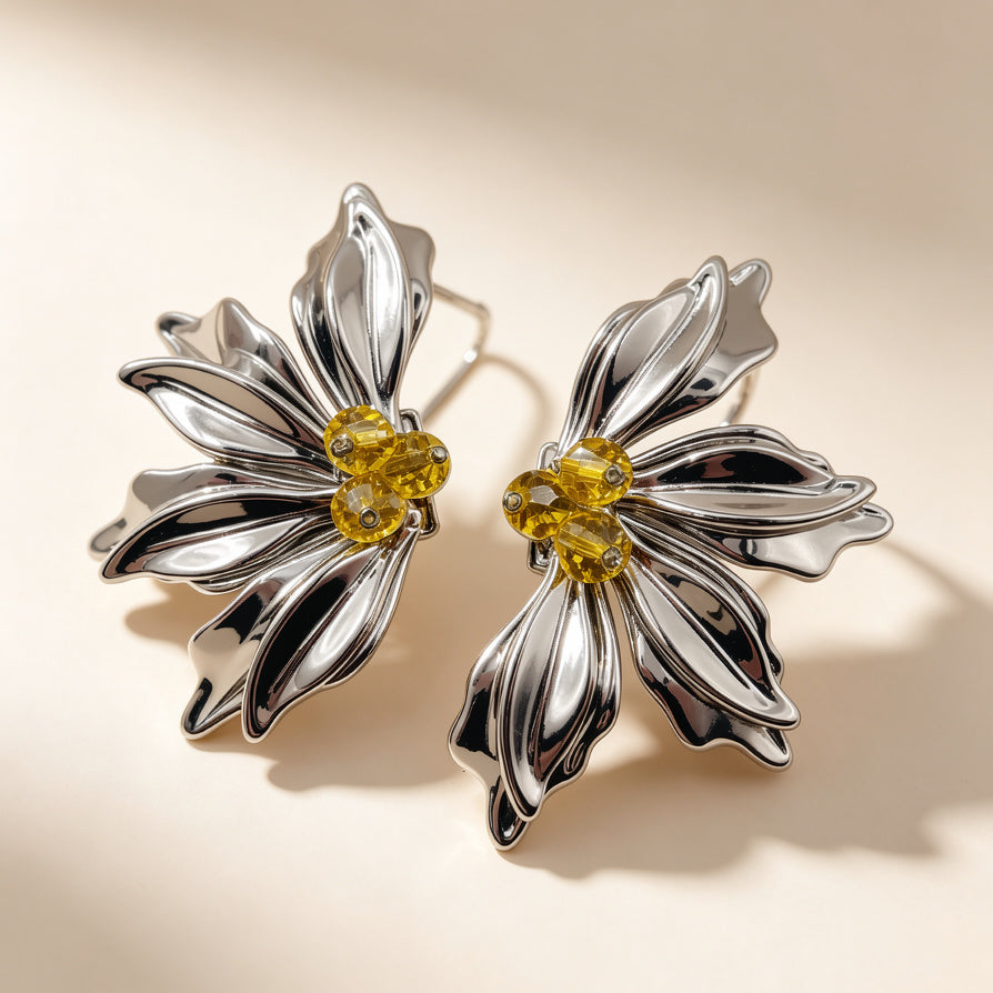 Pendientes de Flor de Lujo al Por Mayor - 2 Colores Disponibles, Joyería de Moda para Mayoristas|JI JOYA