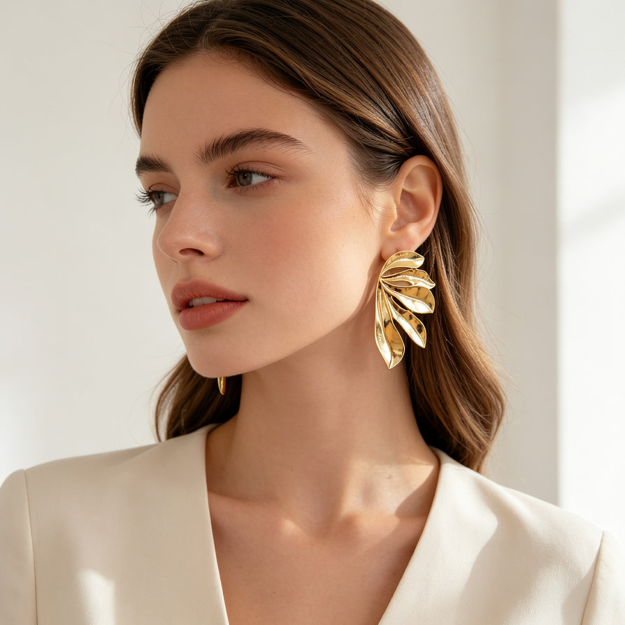 Pendientes de Diseño Floral Minimalista (Dorado/Plateado) | Compra al Por Mayor|JI JOYA