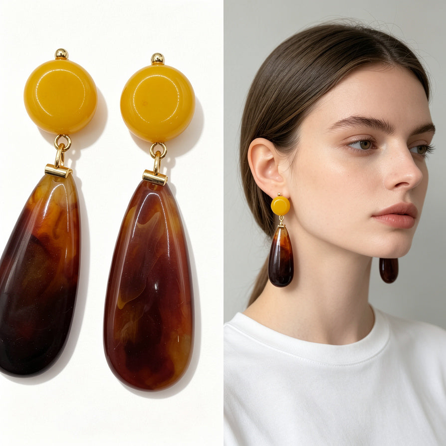 Pendientes Gota Ámbar y Amarillo | Joyería de Moda al Por Mayor|JI JOYA