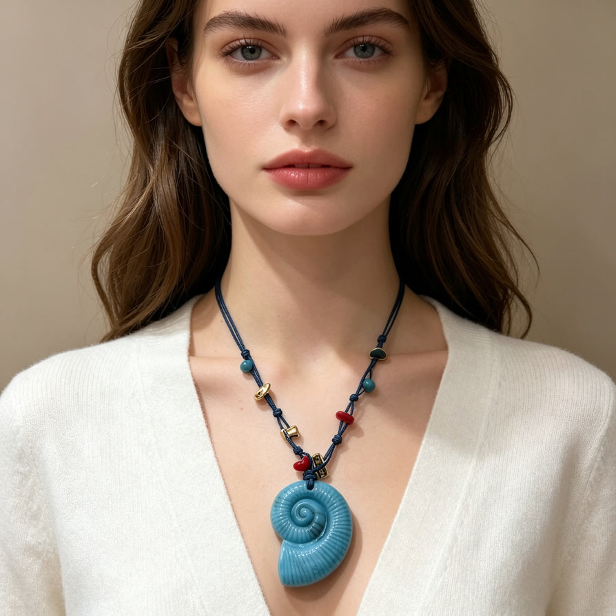 Collar Concha Espiral Azul - Joyería Boho al Por Mayor para Tiendas|JI JOYA