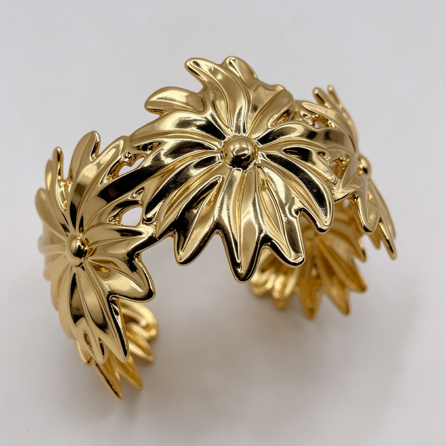 Brazalete Ajustable de Flores en Metal Chapado en Oro/Plata | Joyería Mayorista para Mujer|JI JOYA