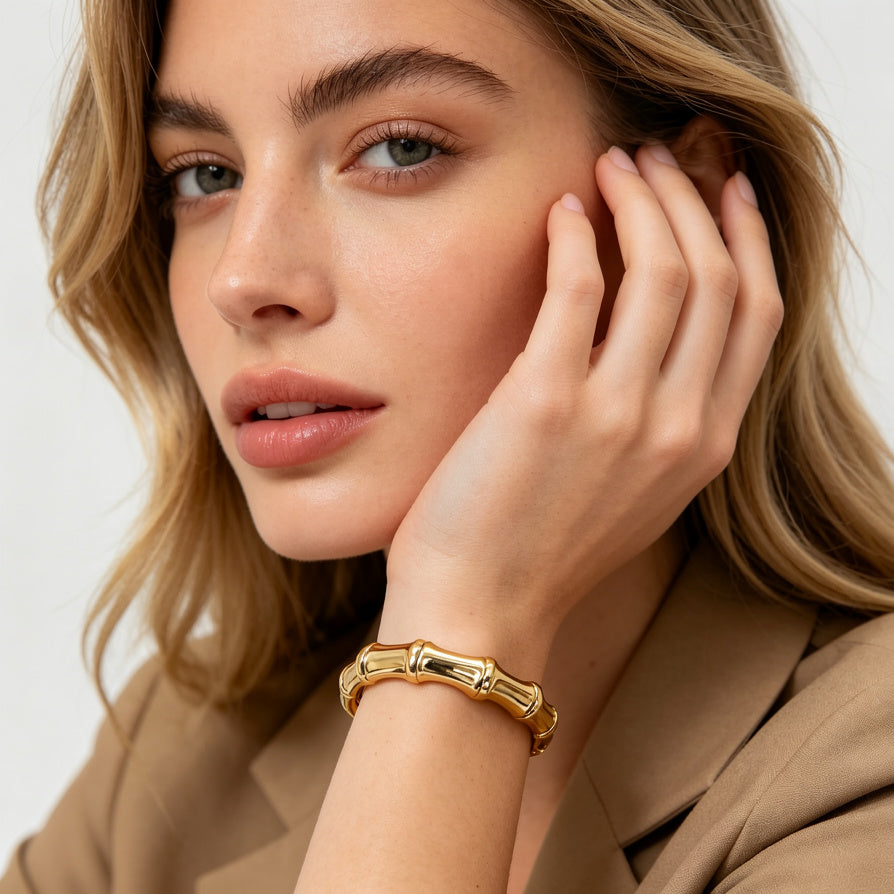 Brazalete de Bambú Oro/Plata | Joyería de Moda al Por Mayor | Diseño de Bambu Clásico