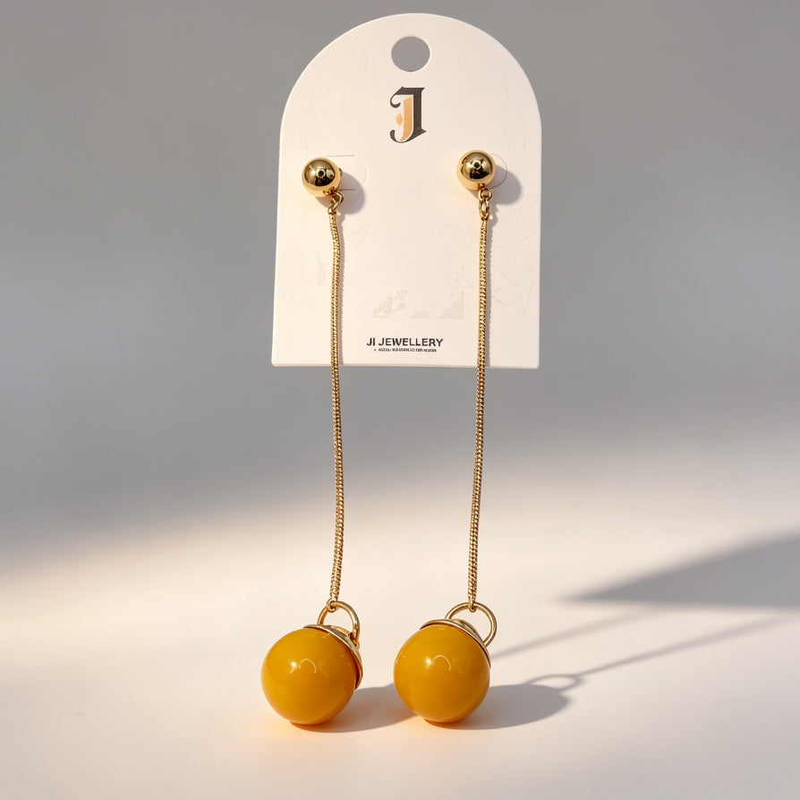 Aretes Colgantes de Cadena con Bola de Piedra de Colores | Joyería al Por Mayor|JI JOYA