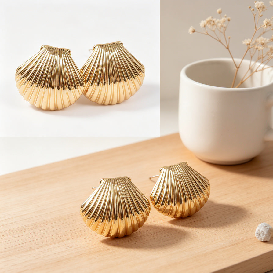 Aretes de Concha Dorada y Plateada | Mayorista | Joyería de Zinc Resistente al Desvanecimiento para Mujer|JI JOYA