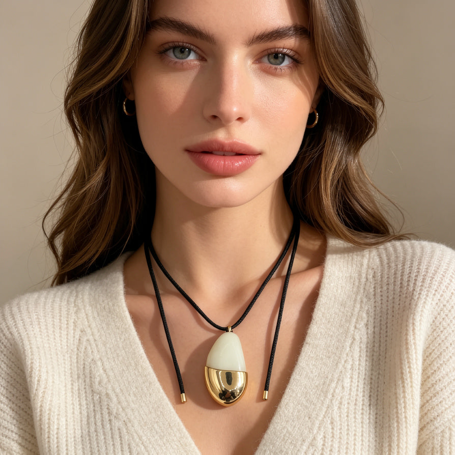 Collar Colgante Gota Piedra Natural con Baño de Oro - Mayorista OEM/ODM|JI JOYA