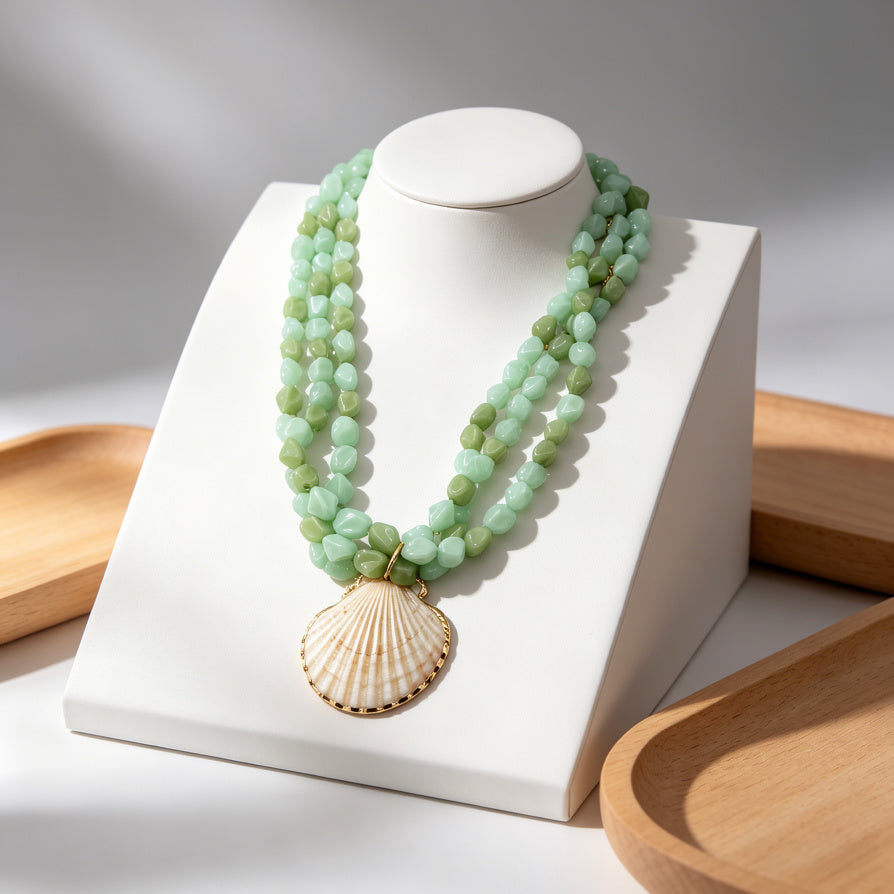 Collar de Concha Marina con Cuentas de Piedra - Joyería Boho para Verano|JI JOYA