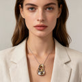 Collar Largo de Cadena Delgada con Colgante Bicolor Oro y Plata, Joyería de Tendencia para Revendedores|JI JOYA