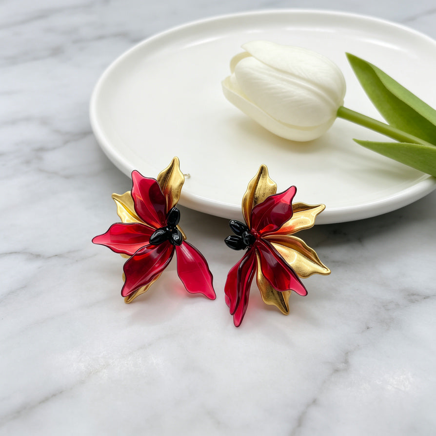 Pendientes de Flor de Lujo al Por Mayor - 2 Colores Disponibles, Joyería de Moda para Mayoristas|JI JOYA