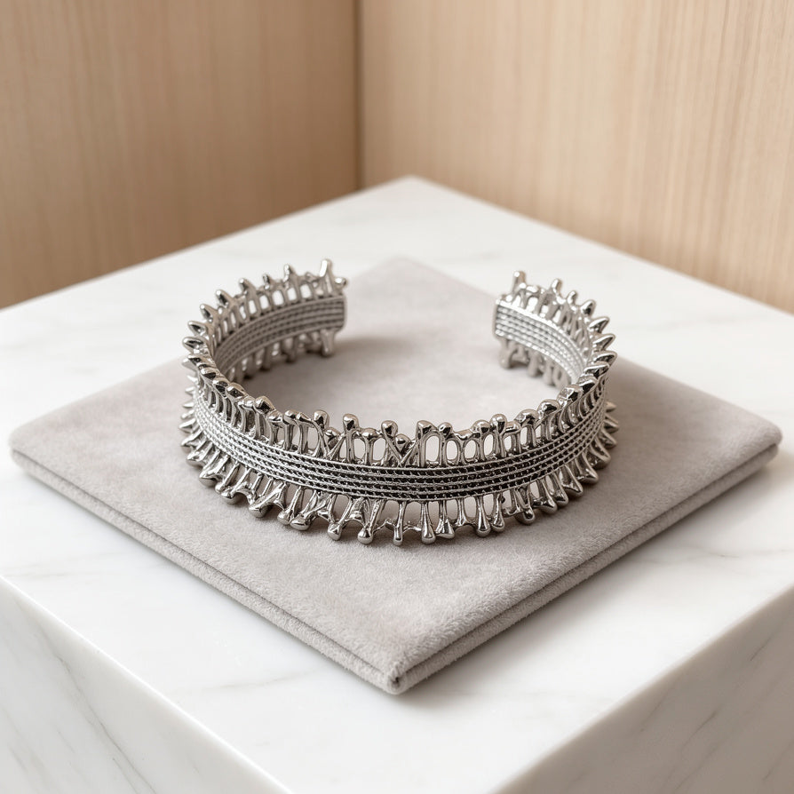 Pulsera Brazalete Abierta Texturizada Dorada y Plateada | Joyería al Por Mayor B2B, Diseño Único, Accesorio de Moda|JI JOYA