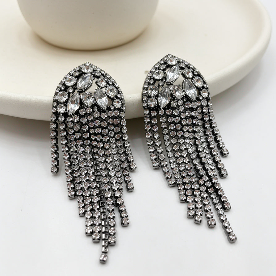 Pendientes de flecos con piedras brillantes | Joyería de moda al por mayor|JI JOYA
