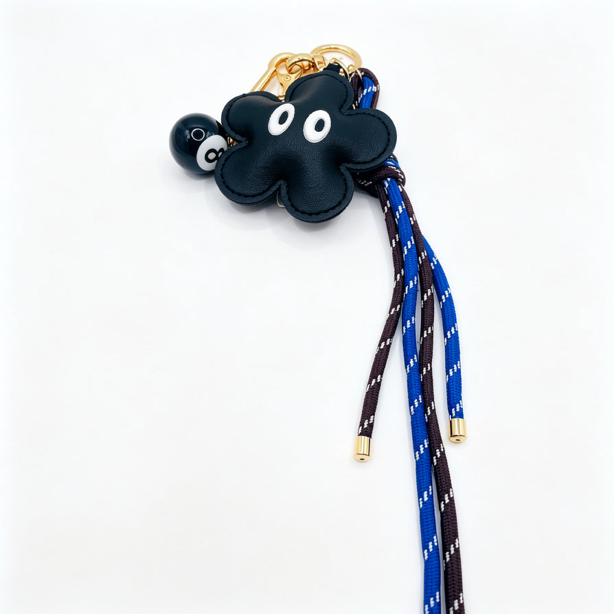 Llavero Flor de Moda con Cordón Trenzado - Venta al Por Mayor | Accesorio para Bolso y Llaves, Diseño Minimalista Negro|JI JOYA