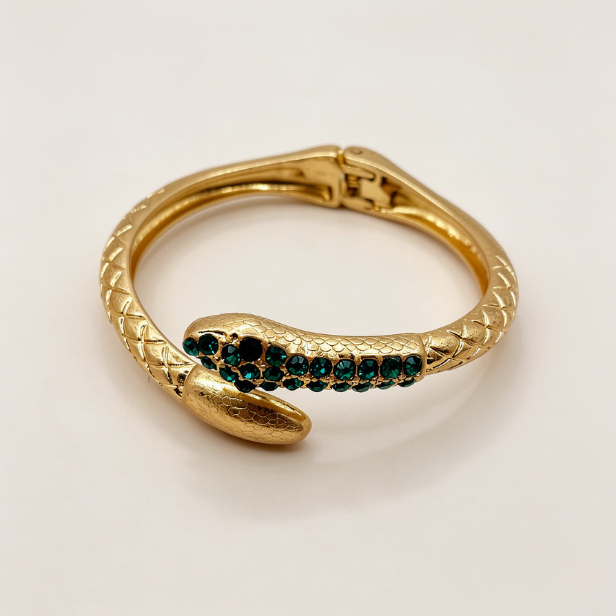 Pulsera Serpiente de Aleación con Cristales Verdes - Mayorista Joyería de Temporada|JI JOYA