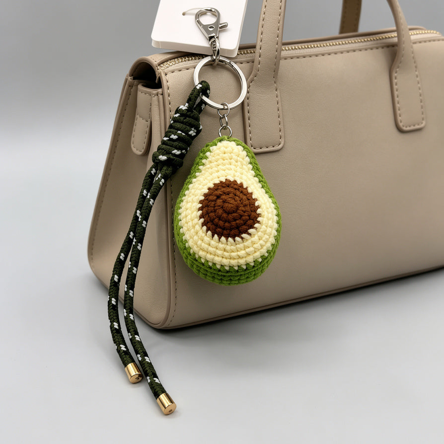 Llavero de Aguacate Tejido a Mano, Llavero de Ganchillo de Fruta, Llavero de Moda para Bolsos y Llaves, Accesorios de Regalo al Por Mayor|JI JOYA