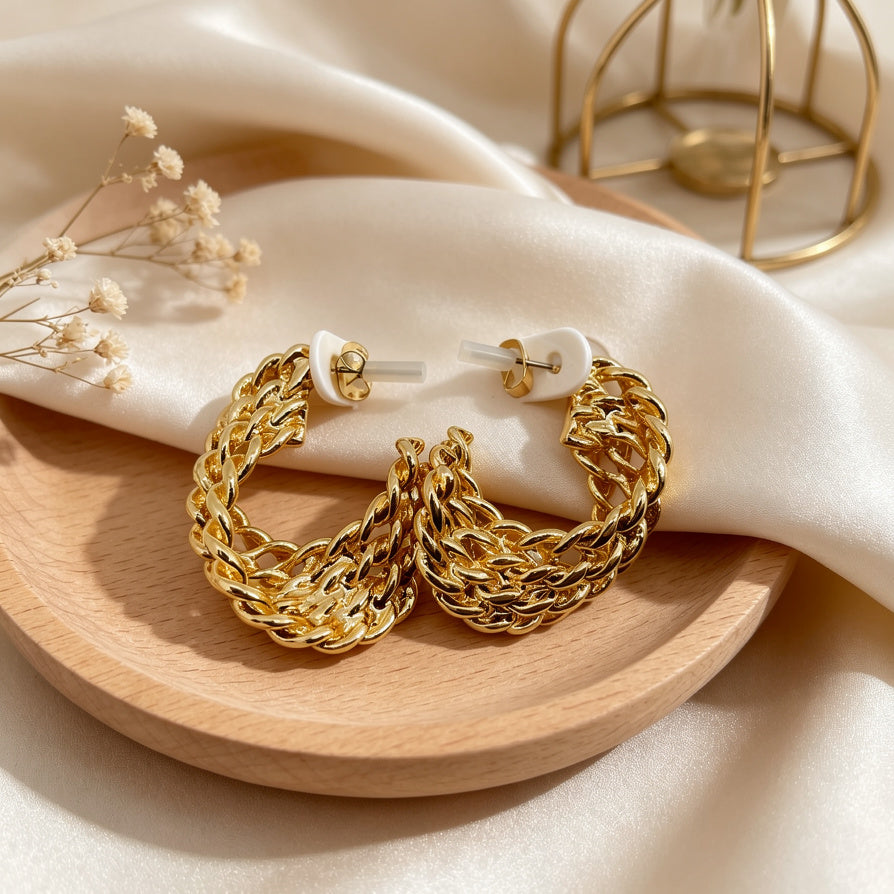 Aretes de Cadena Gruesa para Mujer, Estilo Chunky de Zinc, Oro y Plata, Bisutería de Moda al Por Mayor|JI JOYA