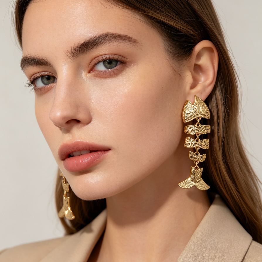 Pendientes Cola de Pescado Texturizados Oro/Plata | Joyería de Moda Mayorista para Mujer|JI JOYA