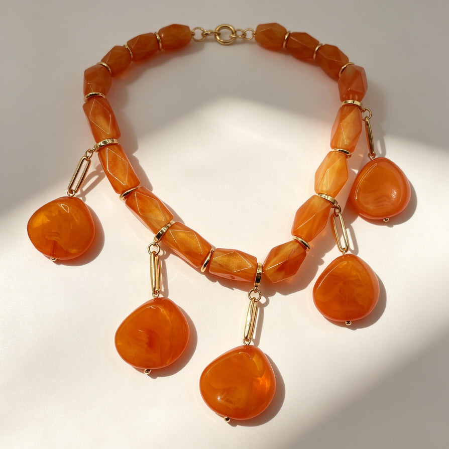 Set de Collar y Pendientes de Piedra Resina Colorida | Joyería de Moda Mayorista | Diseño Elegante para Mujeres|JI JOYA