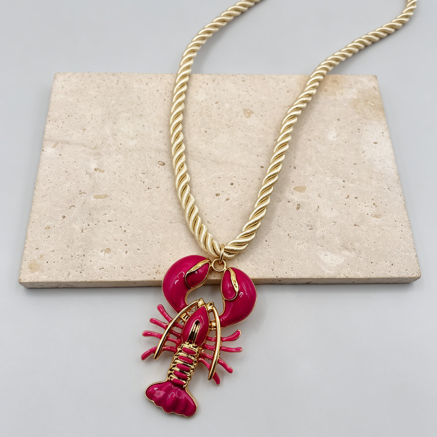 Collar de Langosta con Cadena de Cuerda en Oro, Diseño de Esmalte (Rosa/ Rojo) | Joyería Mayorista|JI JOYA