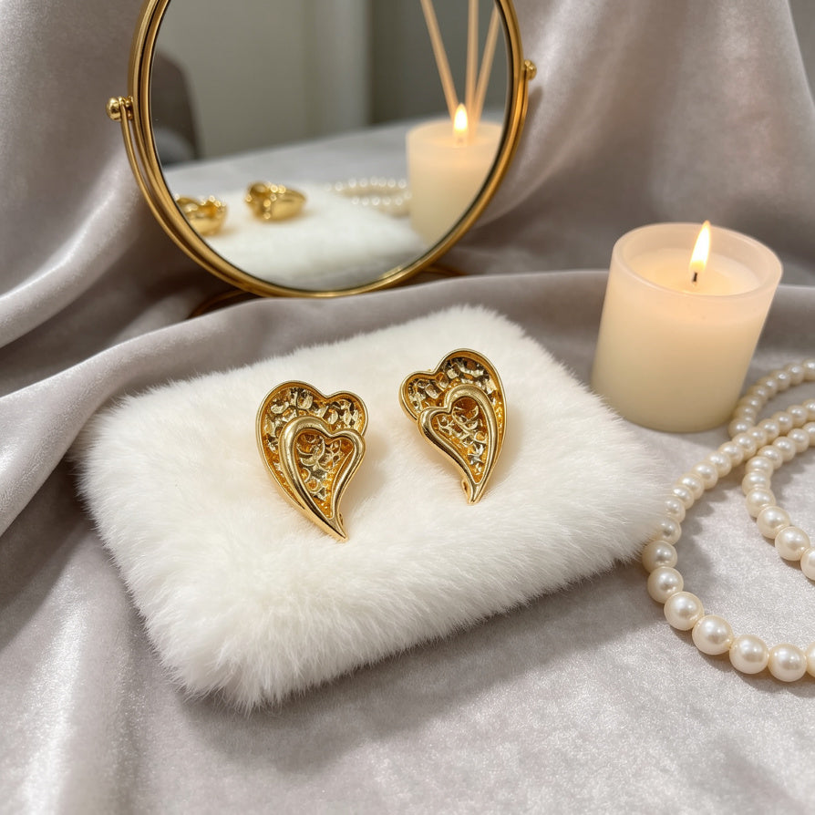 Pendientes de Corazón Dorado Vintage | Joyería al por Mayor para Minoristas|JI JOYA