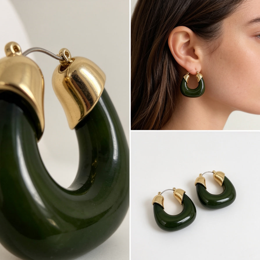 Pendientes de Aro Minimalistas de Resina con Detalles Dorados | 3 Colores Disponibles | Joyería de Moda al Por Mayor|JI JOYA