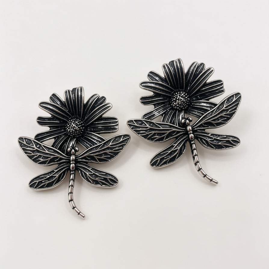 Pendientes de Libélula y Margarita Vintage | Mayoreo B2B | 2 Colores Disponibles|JI JOYA