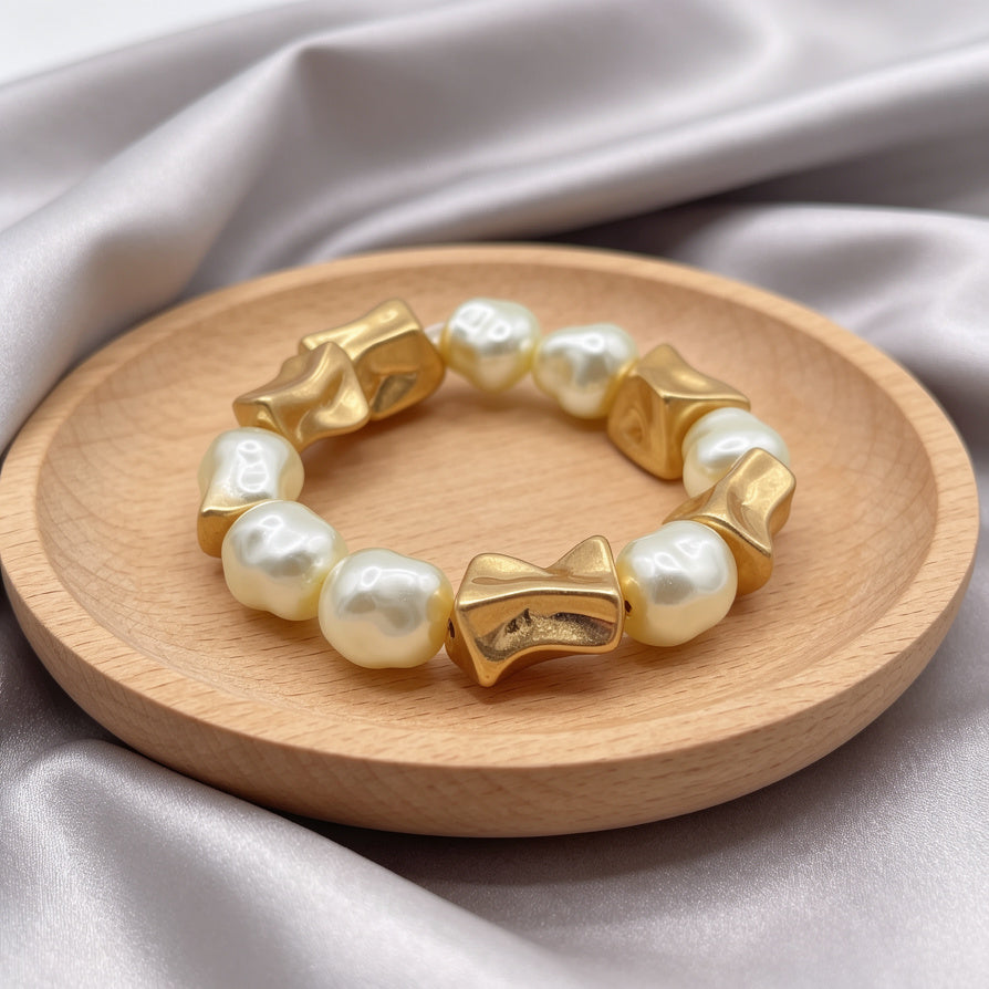 Pulsera de Perlas Barrocas y Metal Dorado, Accesorio de Moda al Por Mayor para Mujer|JI JOYA
