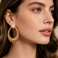 Aretes de Perla y Aro Hoop - Dorado / Plateado - Mayorista B2B|JI JOYA