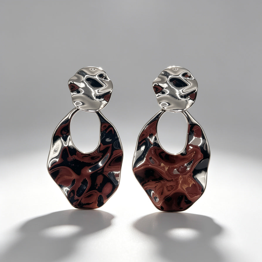 Aretes Colgantes de Textura Martillada en Oro y Plata - Joyería de Moda al Por Mayor|JI JOYA