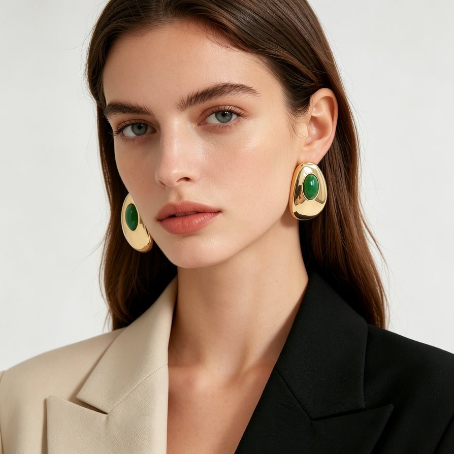 JI JOYA VENTA AL POR MAYOR|Collar de Gargantilla con Colgante Ovalado - Joyería Dorada de Moda al Por Mayor (Verde, Naranja, Blanco)