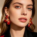 Pendientes de pétalos rojos|elaborados con esmalte: joyería elegante|ideal para fiestas y para el uso diario|venta al por mayor|JI JOYA